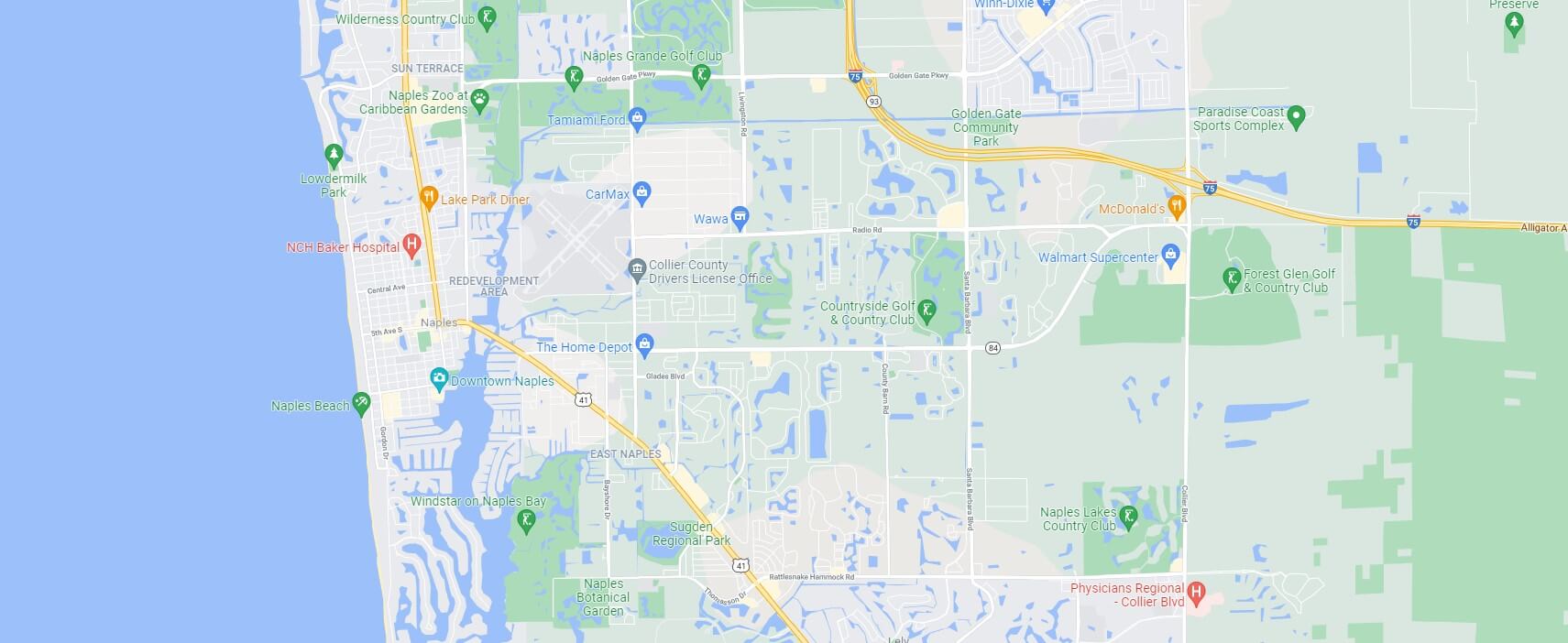 map of garage door repair service in naples and areas nearby